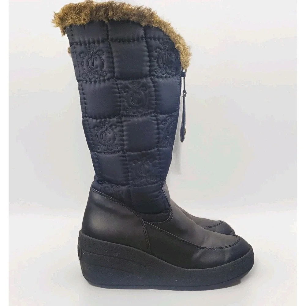 Juicy Couture Snowflurry Women's Boots Size‎ 7 Black Nylon Chocolate Faux Fur